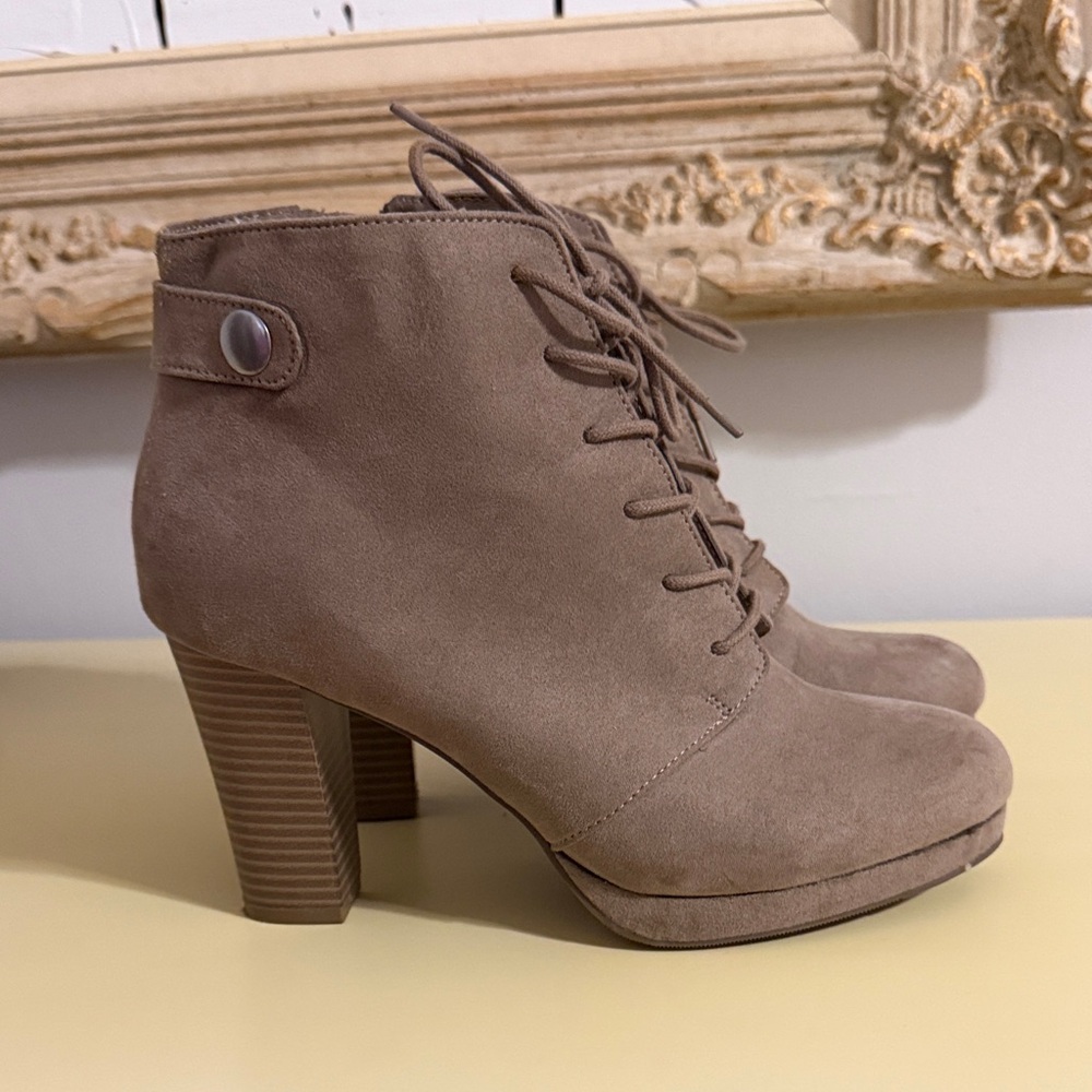 a.n.a Taupe Lace-Up Suede-Look Ankle Boots